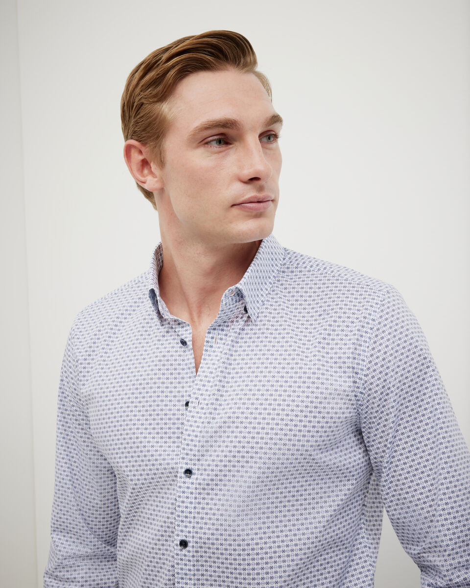 Geo Dot Printed Long Sleeve Shirt, Blue, hi-res
